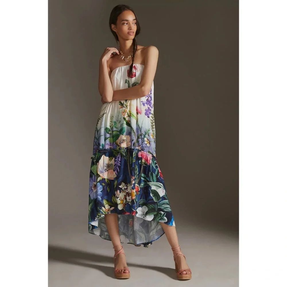 Anthropologie Floral Strapless Maxi Dress